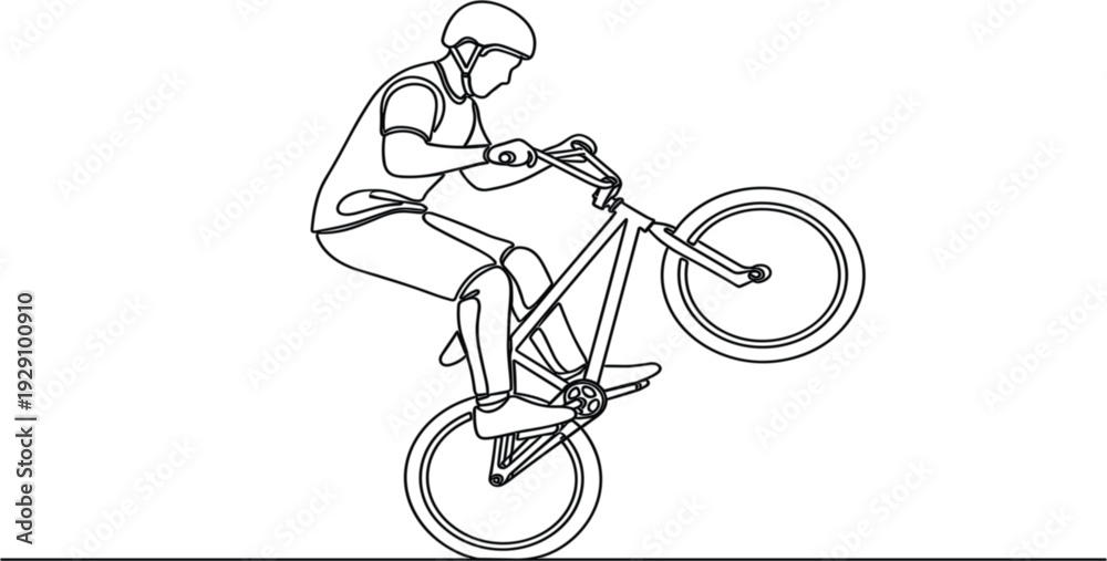 Fototapeta premium BMX Rider Performing Wheelie Stunt Line Art Illustration with Extreme Cycling Action, Sports Activity, and Urban Freestyle Bicycle Vector Design
