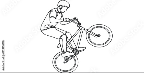 BMX Rider Performing Wheelie Stunt Line Art Illustration with Extreme Cycling Action, Sports Activity, and Urban Freestyle Bicycle Vector Design