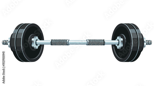 barbell weightlifting equipment with metal plates and textured handle in vector style