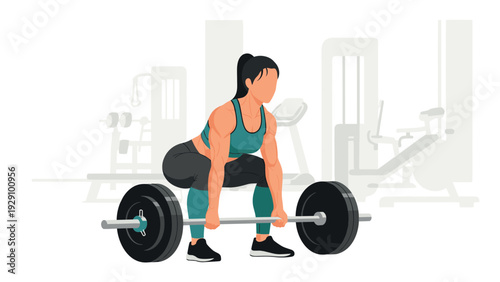 woman lifting barbell deadlift exercise in gym hand drawn fitness illustration