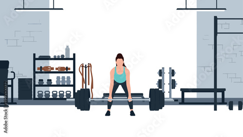 woman lifting heavy barbell in gym weightlifting workout training illustration