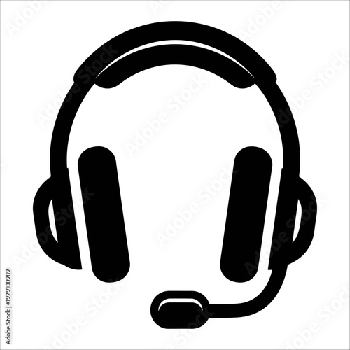 Black headset with microphone on white background