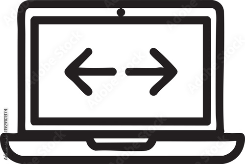 A laptop screen displaying two arrows indicating data transfer or exchange in a digital environment.