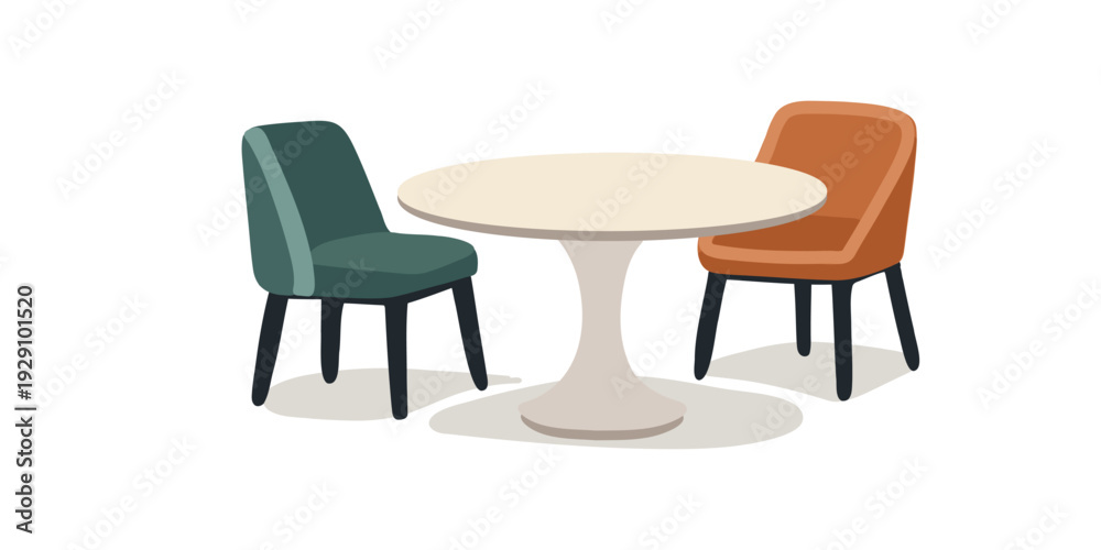 Fototapeta premium round table with two chairs in modern dining room interior scene