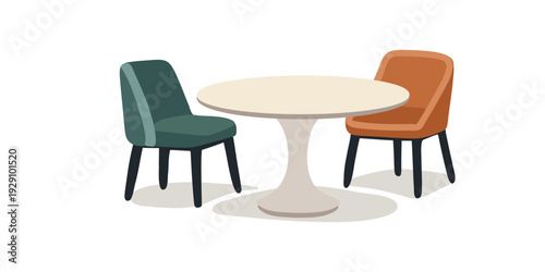 round table with two chairs in modern dining room interior scene