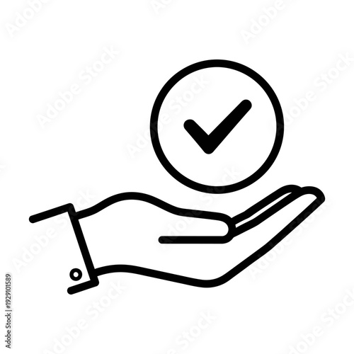 Hand holding checkmark symbol in circle approval concept