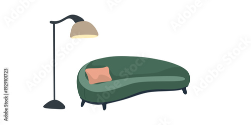 minimalist rounded green sofa with smooth silhouette in home interior