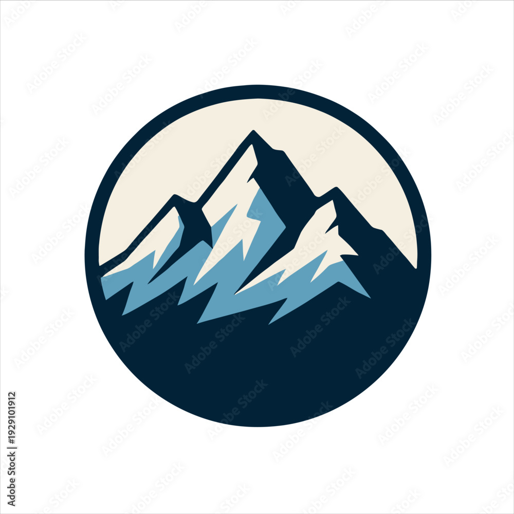 Obraz premium A stylized illustration of snow-capped mountains in a circular frame with a minimalist design
