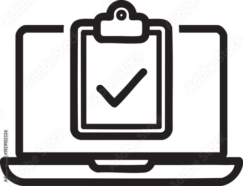 Computer screen displays a clipboard with a checkmark, symbolizing approval or successful task completion.