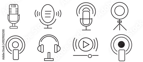 Collection of audio equipment and playback icons
