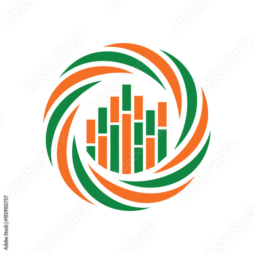 Abstract with orange and green swirls and bar chart in the center white