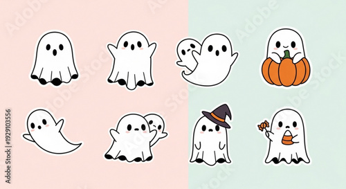 Cute cartoon ghost characters for Halloween design