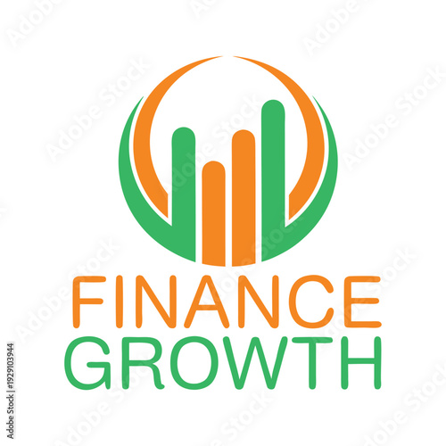 Orange and green finance growth with bar chart and circular business circular orange