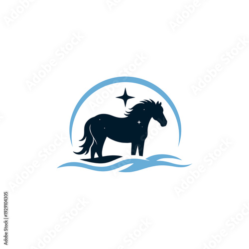 Black Horse Silhouette with Flowing Mane.