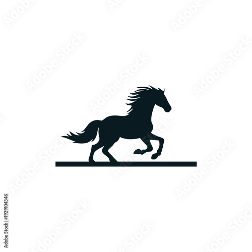 Black Silhouette of Running Horse.