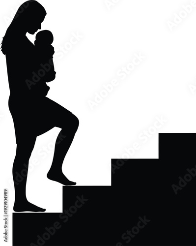 Mother day tribute silhouette of loving mother and child