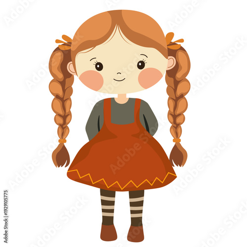 A girl with pigtails in a dress with no background