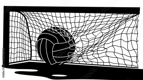 volleyball ball hitting the net in a goal silhouette hand drawn sports concept