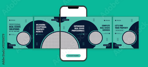 Modern real estate property investment social media carousel template, corporate business campaign design for real estate agency marketing, and premium housing campaign