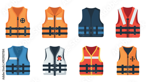 set of colorful life jackets hand drawn flat style safety vests collection for water activities