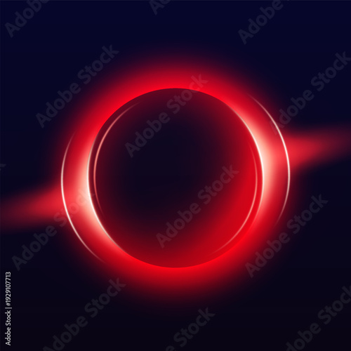 A bright red neon halo with a glow effect and blurred edges on a dark isolated background.