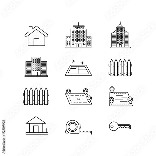 Real Estate and Property Line Icons Set.