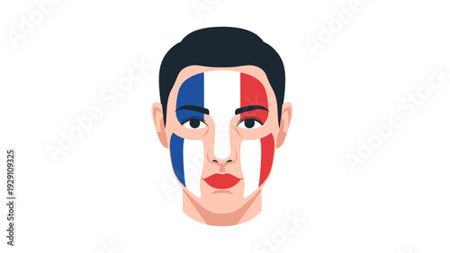 woman face with french flag painted on skin flat illustration for patriotism and support