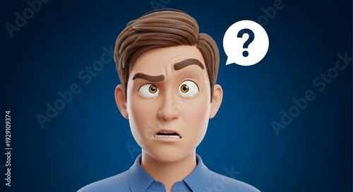 Confused cartoon man with a question mark above his head looking puzzled and uncertain.