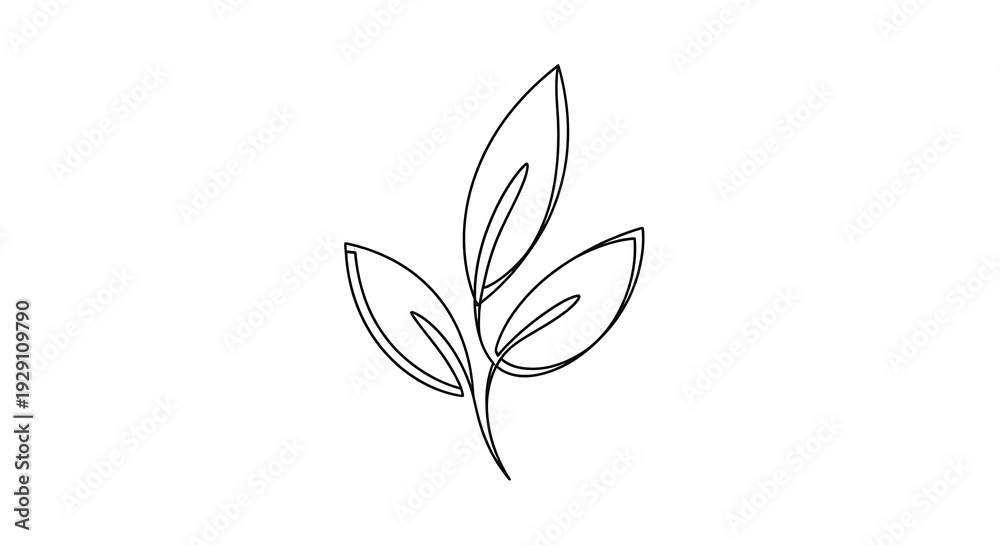 Obraz premium Simple Line Drawing of a Three-Leaf Plant.
