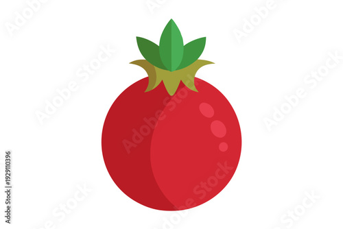 A vibrant red tomato icon with green leaves on a white background