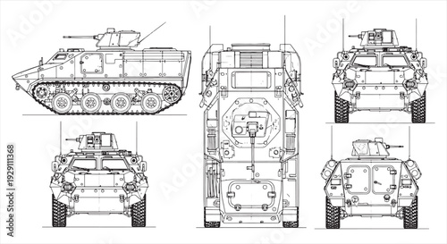 Military Tank Blueprint – Armored Vehicle Engineering CAD Technical Drawing