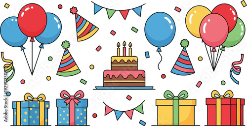 Cute cartoon baby shower celebration banner with outline doodle