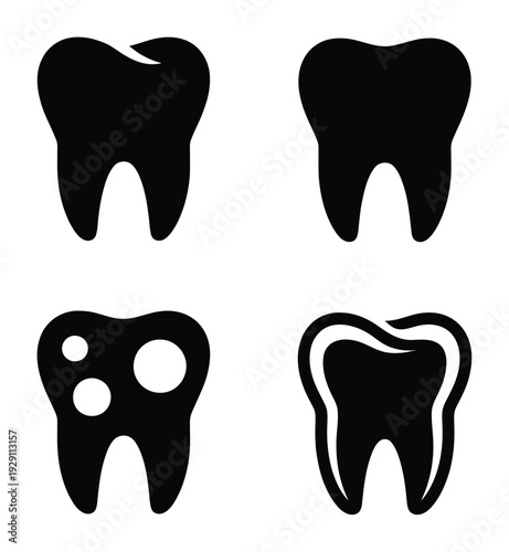 Four Black and White Representing Different Tooth Conditions