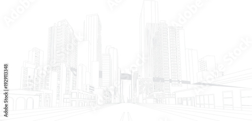 Of a cityscape with tall buildings and a bridge in a monochromatic style skyscrapers urban