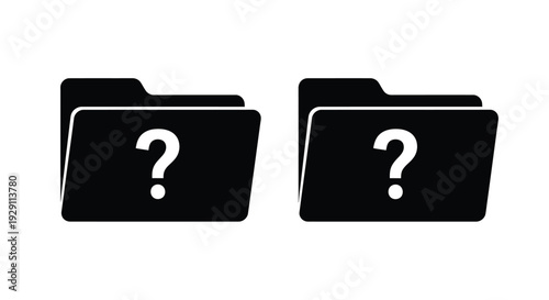 Two black folders with question marks icons displayed against a clean white background silhouette