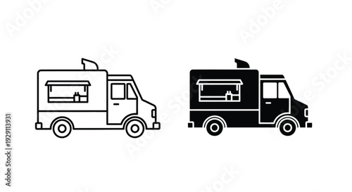Food truck icons side view black and white simple design silhouette
