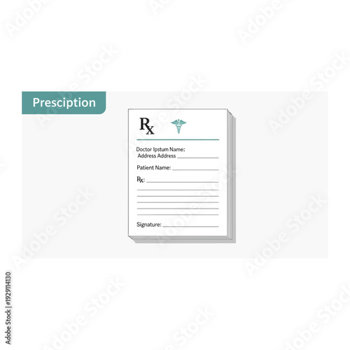 Medical Prescription Form with Rx Symbol and Caduceus Icon