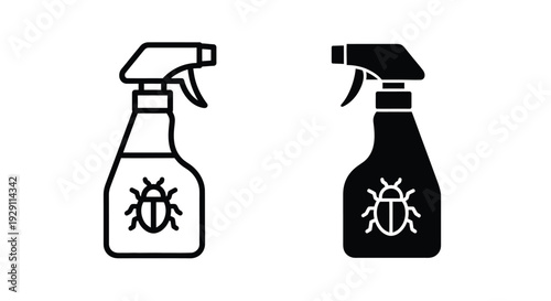 Two spray bottles depicted as icons with insect symbol presented as a silhouette