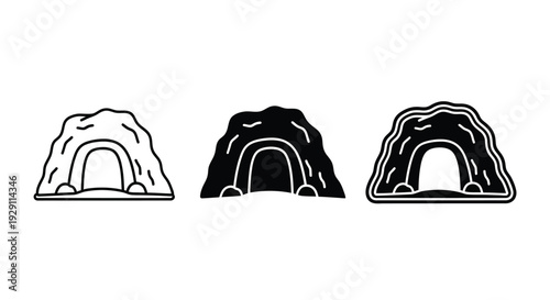 Three arched rock formations depicted in black and white a simple silhouette design