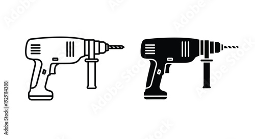 Two power drills illustration one black and one white showcasing construction tools silhouette