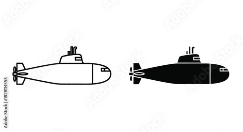 Two black submarines isolated on white background vector illustration silhouette