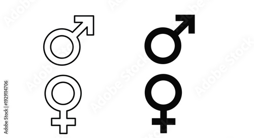 Male and female gender symbols displayed in a stark graphic black and white silhouette