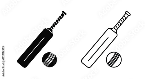 Cricket bat and ball icons black and white design simple illustration silhouette