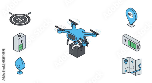 Blue Drone Emerging from Shipping Box.