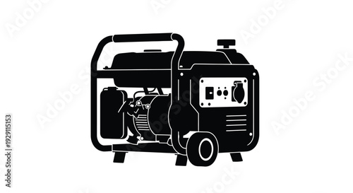 Black generator silhouette against a white background showcasing industrial power equipment design