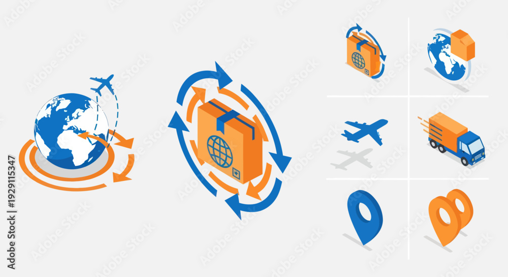 Fototapeta premium Travel Icons with Globe and Suitcase.