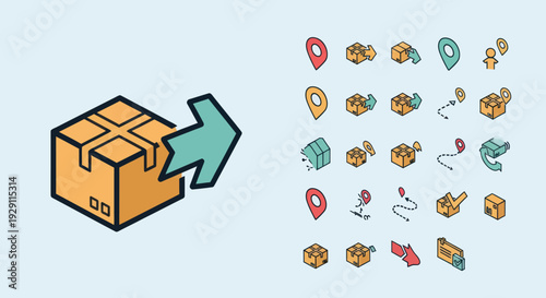 Parcel Box Shipping Icons Logistics Delivery.