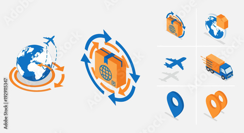 Travel Icons with Globe and Suitcase.