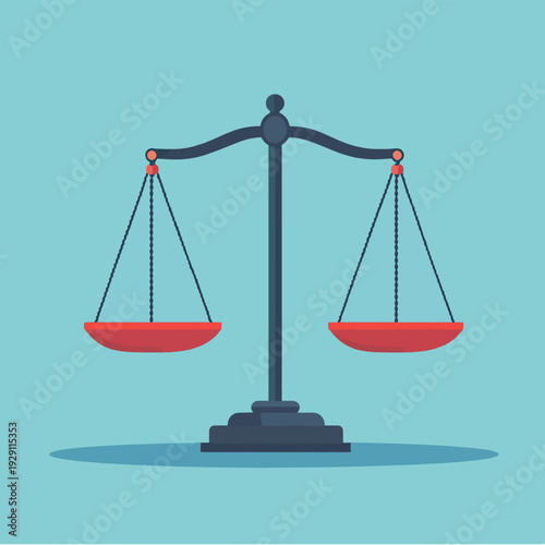 Conceptual Balance Scale Vector Illustration for Justice, Law, Equality, Fair Decision Making, and Ethical Weighing , vector style simple color