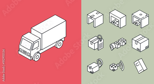 Delivery Truck and Various Package Icons.